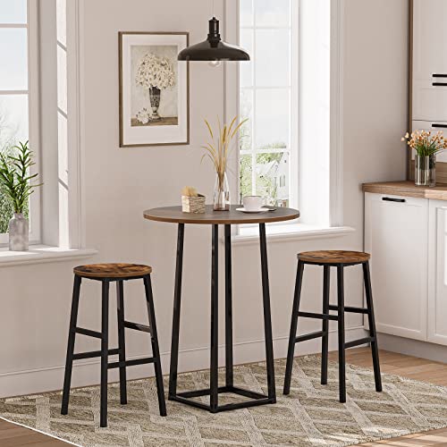 Pair of round industrial bar stools with footrests
