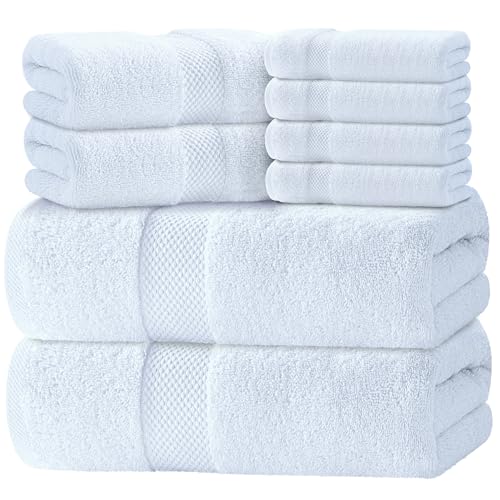 White Classic 8-Piece Turkish Cotton Towel Set folded
