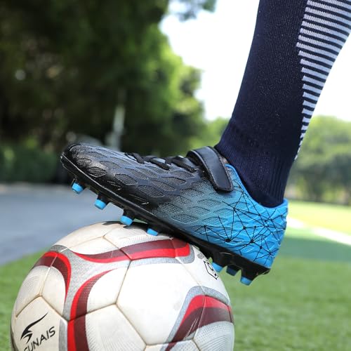Black and blue soccer cleats for children