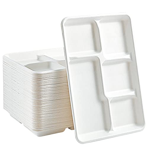 Vplus 100% Compostable 5 Compartment Paper Plates stacked
