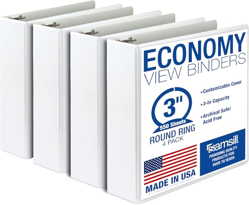 Samsill 3-inch white binder 4-pack