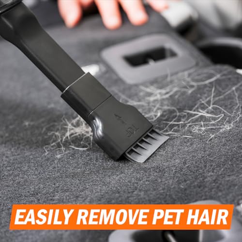 Included detail brush and pet hair rake
