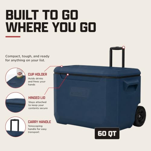 Coleman 60-quart cooler showing recessed wheels