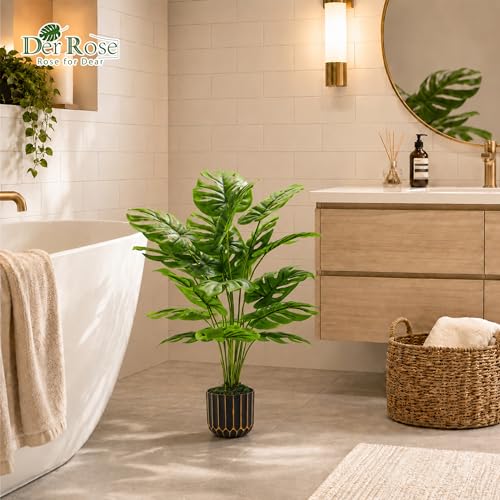Full view of Der Rose artificial Monstera floor plant