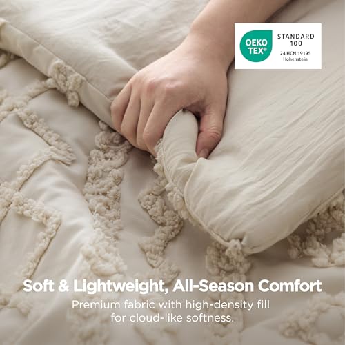 Bedsure Tufted Boho Comforter Set Queen Beige fabric texture