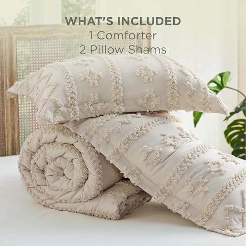 Bedsure Tufted Boho Comforter Set Queen Beige lifestyle shot