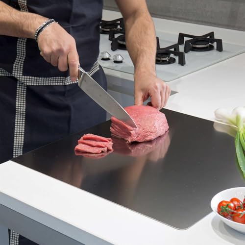 Metal cutting board with L-shaped lip design
