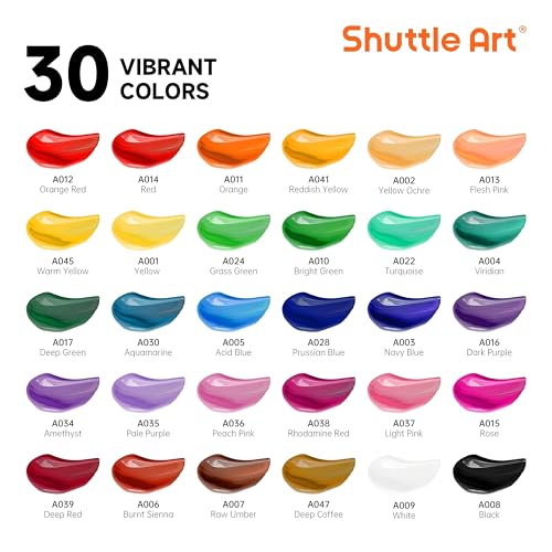 Thirty tubes of Shuttle Art acrylic paint