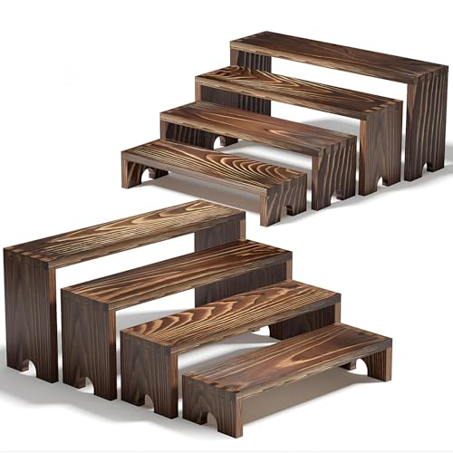 Vecxoty 2 Set Wooden Tiered Risers Display Stands overview