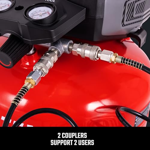 Red pancake air compressor handle view