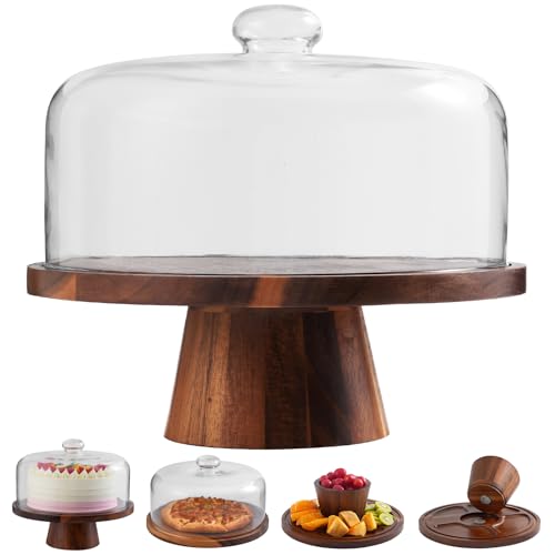 ChilkukUie 12" acacia wood cake stand with glass lid
