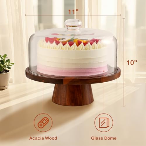 ChilkukUie brown wood cake stand with glass dome