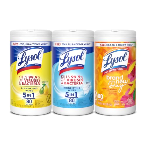 Three canisters of Lysol Disinfecting Wipes