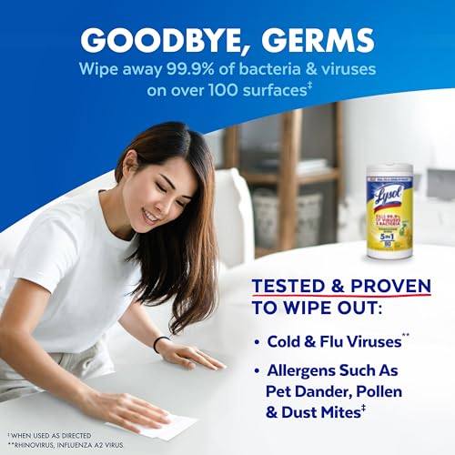 Lysol wipes variety pack showing lemon, linen, and mango scents