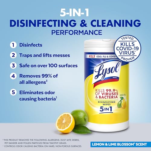 Cleaning kitchen countertops with a Lysol wipe