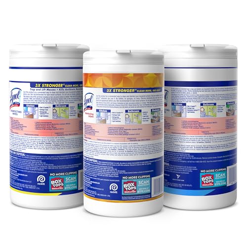 Stack of three Lysol wipe containers