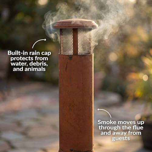 Top chimney view of outdoor steel chiminea