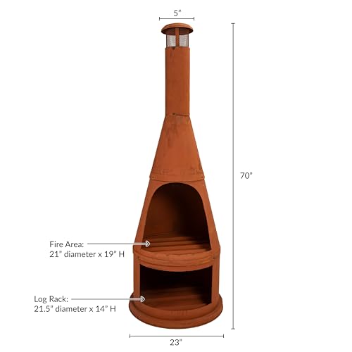 Rustic oxidized finish detail of the metal chiminea