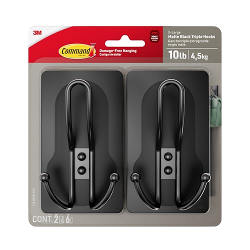 Command X-Large Black Triple Hooks front view