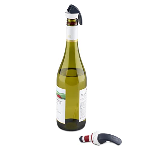 Gray and red Zyliss bottle stopper side view