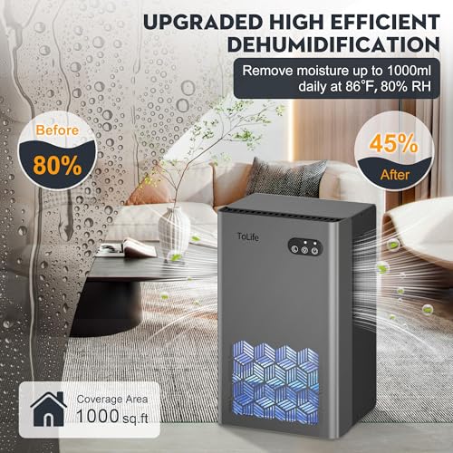 ToLife 1000 sq ft dehumidifier with tank visible