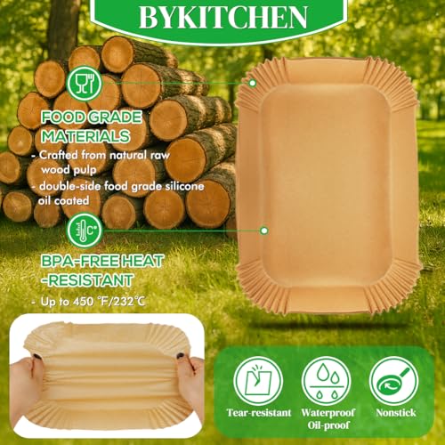 BYKITCHEN liners placed inside a dual air fryer basket