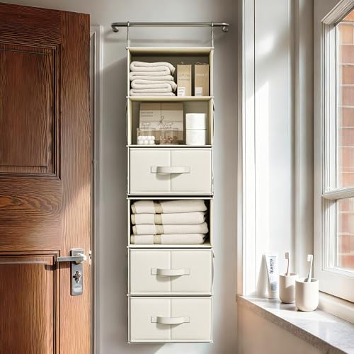 Full height view of beige hanging dresser