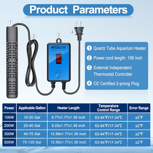HiTauing aquarium heater LED display showing temperature