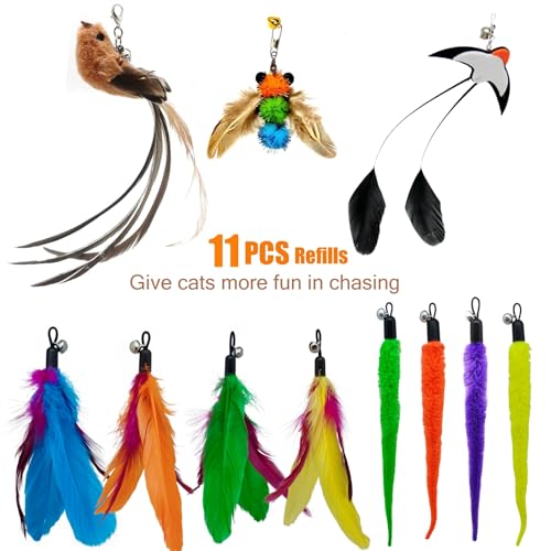 Set of 11 cat toy attachments laid out