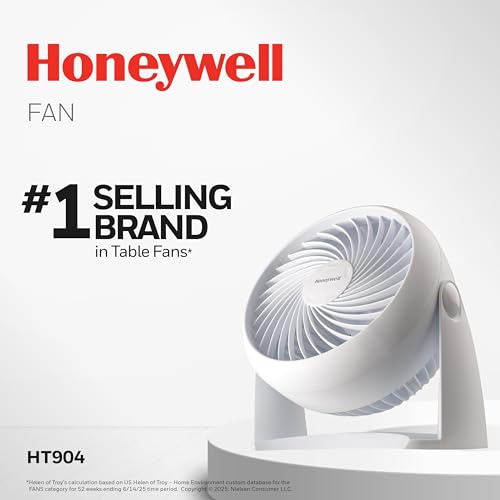 Side profile of white Honeywell TurboForce fan