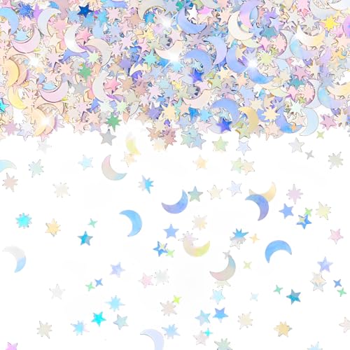 Aecsze 4000 Pcs Silver Star and Moon Glitter Confetti