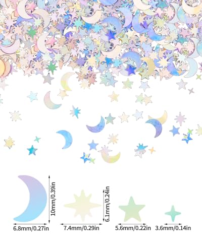 Close up view of Aecsze silver star and moon confetti