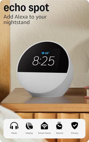 Echo Spot displaying time and weather