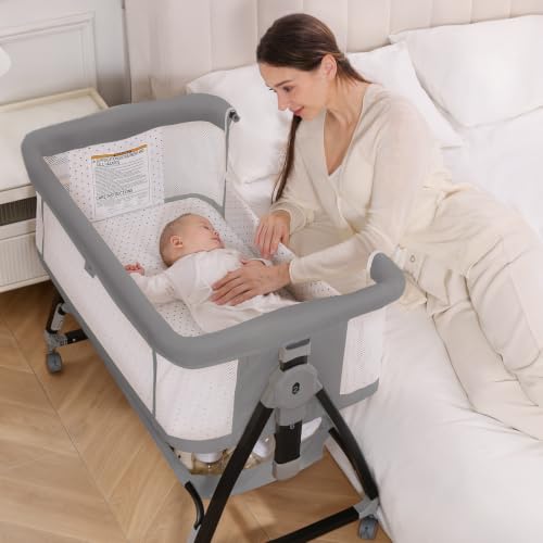 Mudite 3-in-1 Baby Bassinet grey perspective view