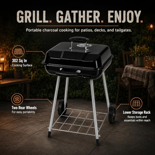 Side profile of the grill showing the wheels and legs