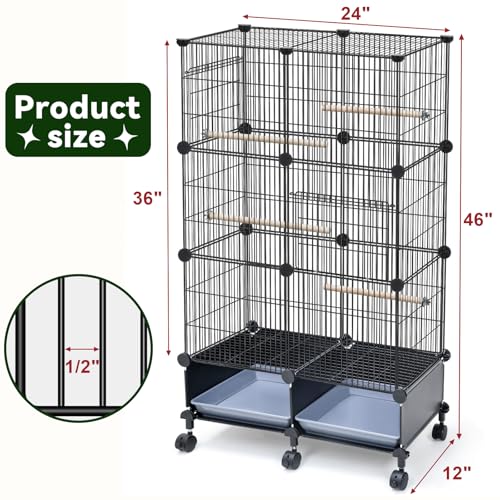 Metal bird cage with secure locking doors
