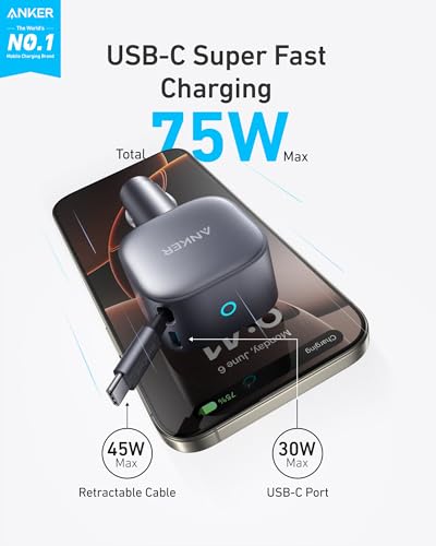 Anker A2738 gray car charger with extended cable