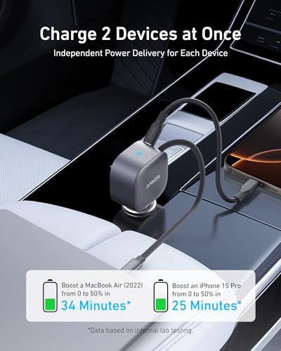 Close up of Anker charger retractable cable mechanism