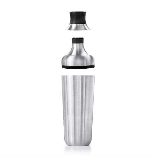 Stainless steel cocktail shaker disassembled