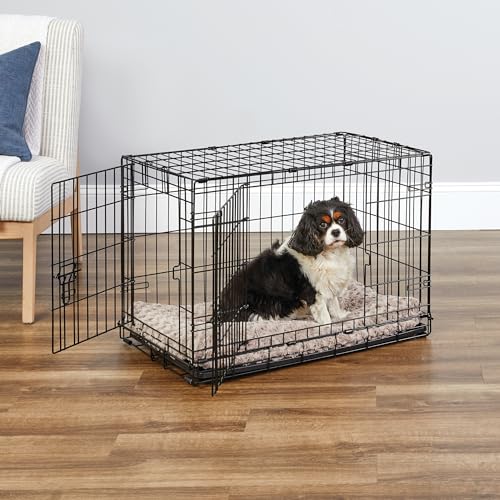 Double door metal dog crate side view
