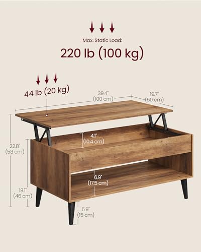 VASAGLE coffee table with lift top raised
