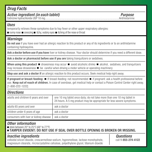 Side view of Basic Care allergy medication label
