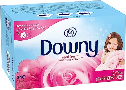 Close up of Downy April Fresh dryer sheets packaging