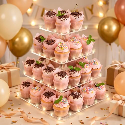 Wedding cupcake tower with glowing illumination