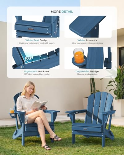 Rear angle of Ciokea folding Navy Blue patio chair