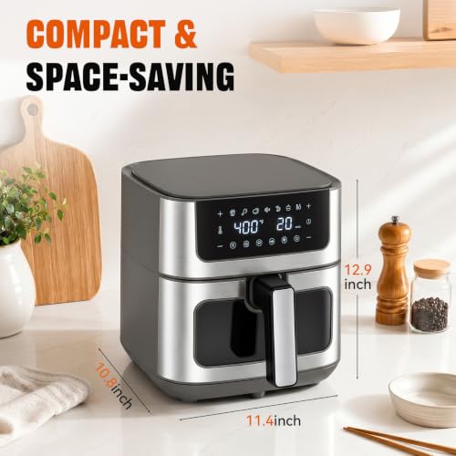 Air fryer basket with viewing window