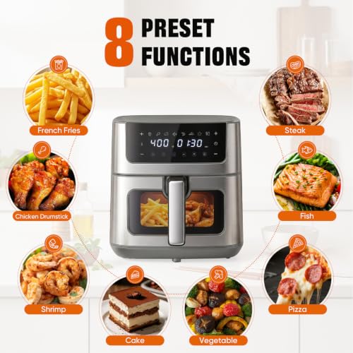 Grey air fryer showing internal light