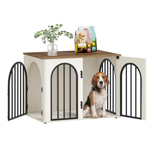 Hzuaneri 31.5'' Dog Crate Furniture white brown view