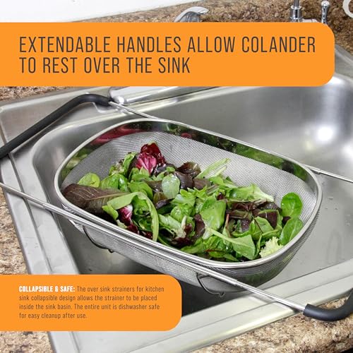 Over the sink colander with rubber handles