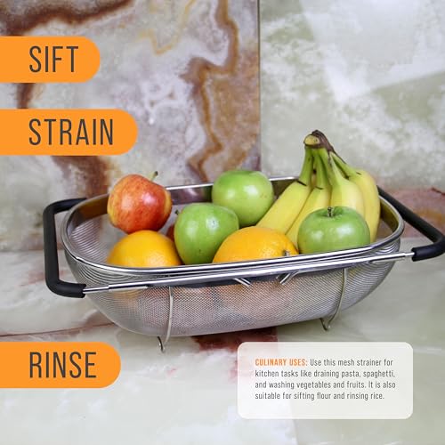 Rectangular mesh strainer with resting feet